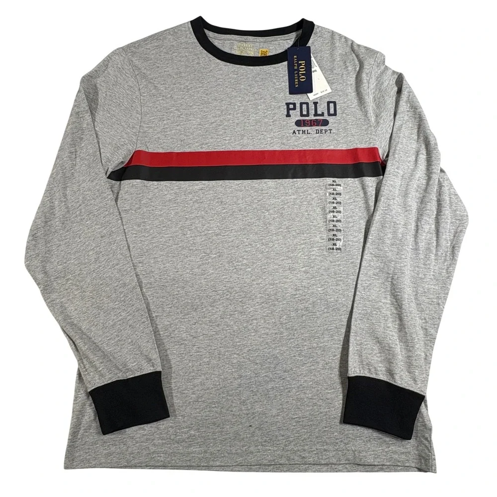 Polo Ralph Lauren Shirt Boys XL Gray Long Sleeve 1967 Athl Dept Graphic Tee NWT - Picture 2 of 7